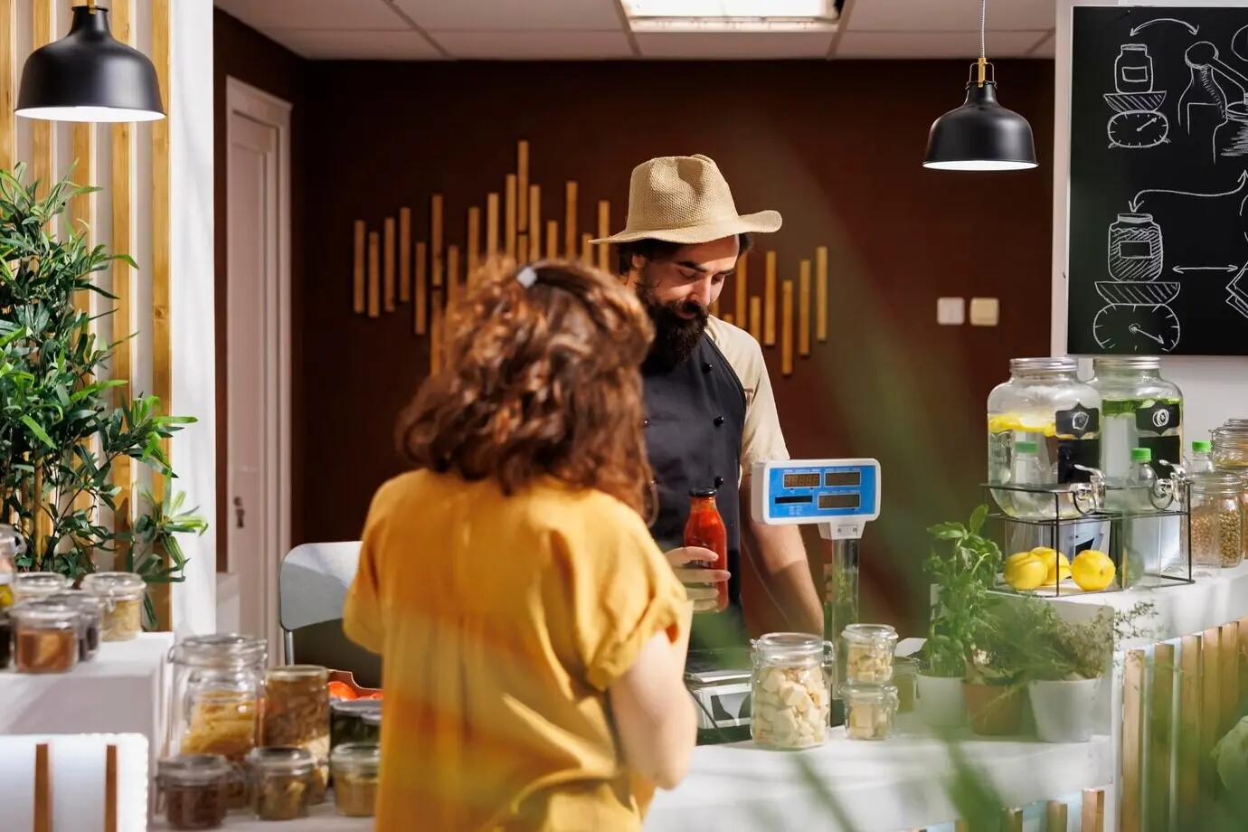 Verkaufender Landwirt in einem Unverpacktladen